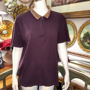 EXPRESS Men's burgandy SZ M short sleeve Polo Shirt with Tan Collar half zipper